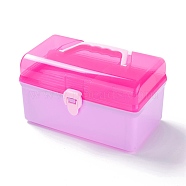 Plastic Box, Detachable Storage Box, with Two Layers and Handle, for Jewelry Findings, Rectangle, Deep Pink, 12.7x21x13.8cm(CON-F018-02)