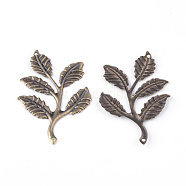 Iron Links, Etched Metal Embellishments, Leafy Branch and Leaves, Antique Bronze, 50.5x31.5x1mm, Hole: 1mm(X-IFIN-Q118-44AB)
