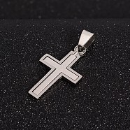 201 Stainless Steel Cross Split Pendants, Stainless Steel Color, 33.5x19x1.5mm, Hole: 4x9mm(STAS-I032-038)