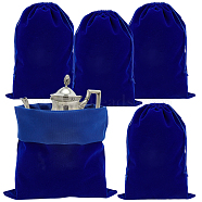 Rectangle Velvet Jewelry Pouch Bags, with Polyester Drawstring, Dark Blue, 34.8x24.8cm(TP-WH0019-02)