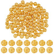 100Pcs Brass Beads, Hollow, Round, Golden, 6mm, Hole: 0.9mm(KK-FH0007-13)