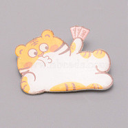 Tiger with Money Chinese Zodiac Acrylic Brooch, Lapel Pin for Chinese Tiger New Year Gift, White, Orange, 31x43x7mm(JEWB-WH0022-12)