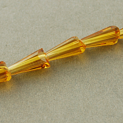 Transparent Glass Beads Strands, Faceted, Cone, Goldenrod, 10x6x6mm, Hole: 1.2mm, about 47~49pcs/strand, 18.70~19.49 inch(47.5~49.5cm)(GLAA-Q035-9)
