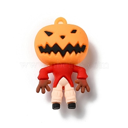 Halloween PVC Plastic Cartoon Big Pendants, for DIY Keychain Making, Pumpkin Charm, Red, 56x31x19mm, Hole: 3.2mm(PVC-Q095-01C)