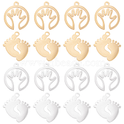 DICOSMETIC 16Pcs 2 Style 201 Stainless Steel Laser Cut Pendants, Baby Feet & Palm, Golden & Stainless Steel Color, 17~18x15~16x1mm, Hole: 1.5mm, 8pcs/style(STAS-DC0001-03)