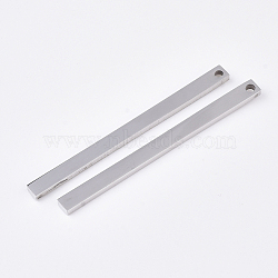 201 Stainless Steel Pendants, Bar, Stainless Steel Color, 49.5x3.5x1.5mm, Hole: 1.5mm(X-STAS-T052-07P)