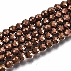 Electroplate Non-magnetic Synthetic Hematite Beads Strands, Round, Faceted, Purple Plated, 4mm, Hole: 1mm, about 108pcs/strand, 15.67 inch~15.91 inch(39.8cm~40.4cm)(G-T114-60B-R)