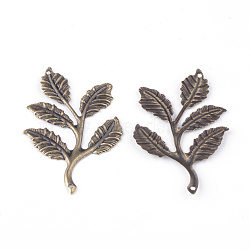 Iron Links, Etched Metal Embellishments, Leafy Branch and Leaves, Antique Bronze, 50.5x31.5x1mm, Hole: 1mm(X-IFIN-Q118-44AB)