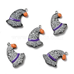 Halloween Opaque Resin Pendants, with Platinum Tone Iron Loops, Witch Hat, Colorful, 31.5x21x5mm, Hole: 2mm(RESI-B011-02)