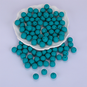 Round Silicone Focal Beads, Chewing Beads For Teethers, DIY Nursing Necklaces Making, Teal, 15mm, Hole: 2mm