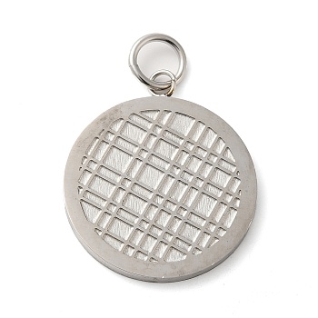 304 Stainless Steel Pendants, with Jump Ring, Flat Round, Stainless Steel Color, Tartan, 28.5x24.5x2mm, Hole: 5.5mm