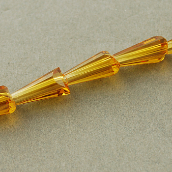 Transparent Glass Beads Strands, Faceted, Cone, Goldenrod, 10x6x6mm, Hole: 1.2mm, about 47~49pcs/strand, 18.70~19.49 inch(47.5~49.5cm)