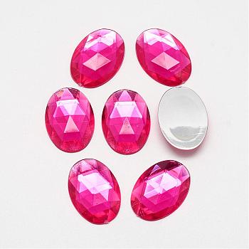 Acrylic Rhinestone Flat Back Cabochons, Faceted, Bottom Silver Plated, Oval, Camellia, 40x30x7~7.5mm