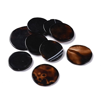 Natural Black Agate Beads, No Hole/Undrilled, for Wire Wrapped Pendant Making, Flat Round, 31~43x2~3.5mm