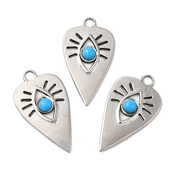 304 Stainless Steel Pendants, Teardrop Charms, with Synthetic Turquoise, Stainless Steel Color, 29x16.5x3.5mm, Hole: 3mm