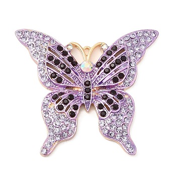 Zinc Alloy Pendants, with Rhinestone, Butterfly, Violet, 45x49x4.5mm, Hole: 1.6mm