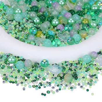 Glass Beads, Round & Starfish & Fish & Rondelle, Mixed Style, Green, 2.5~14x2.5~13.5x2~8.5mm, Hole: 1~1.4mm, about 200~300pcs/bag, 2bags/box
