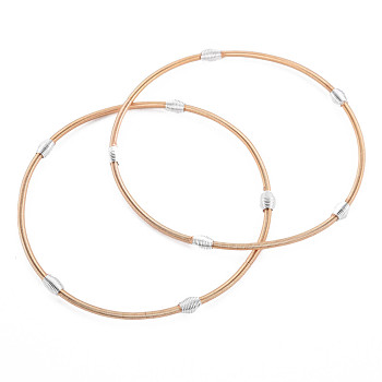 Spring Bracelets, Minimalist Bracelets with Beads, Plated Steel French Wire/Gimp Wire, for Stackable Wearing, Light Gold, 12 Gauge, 2mm, Inner Diameter: 58.5mm