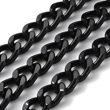 Oxidation Aluminum Diamond Cut Faceted Curb Chains, Twisted Chains, Unwelded, with Spool, Black, 12x8.5x3.5mm, about 82.02 Feet(25m)/Roll