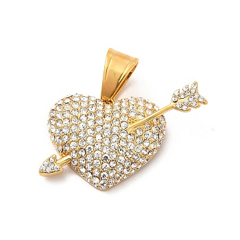 304 Stainless Steel Pendants, with Crystal Rhinestone, Heart and Arrow Charms, Golden, 21x37x7mm, Hole: 10x7mm