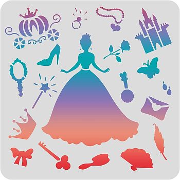 Plastic Reusable Drawing Painting Stencils Templates, for Painting on Scrapbook Fabric Tiles Floor Furniture Wood, Square, Princess Pattern, 300x300mm