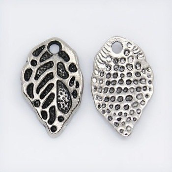 Tibetan Style Alloy Pendant, Lead Free, Cadmium Free and Nickel Free, Leaf, Antique Silver, 10mm wide, 16mm high, 2mm thick, hole:1.5mm