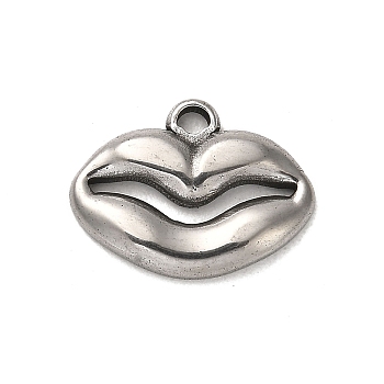 304 Stainless Steel Pendants, Lip Charm, Stainless Steel Color, 16x21x3mm, Hole: 2x2.5mm