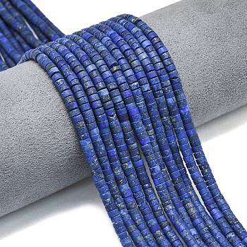 Natural Lapis Lazuli Beads Strands, Dyed, Frosted, Disc Beads, Heishi Beads, 4~4.5x2~2.5mm, Hole: 1mm, about 155~157pcs/strand, 15.24 inch(38.7cm)