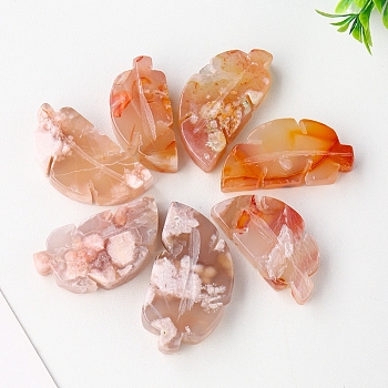 Natural Cherry Blossom Agate Display Decorations, for Home Office Desk, Leaf, 50mm