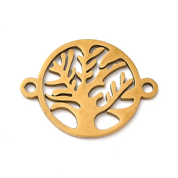 304 Stainless Steel Connector Charms, Flat Round with Tree of Life Links, Golden, 22.5x17x1mm, Hole: 1.6mm