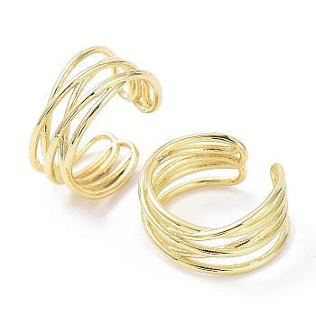 Rack Plating Brass Criss Cross Cuff Rings, Wire Wrap Ring, Cadmium Free & Lead Free, Real 18K Gold Plated, US Size 6 3/4(17.1mm)