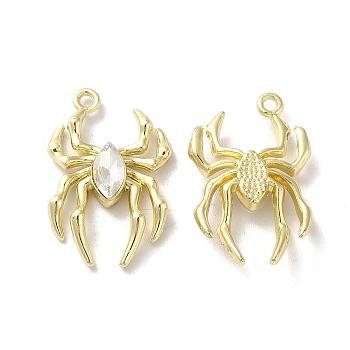Glass Spider Pendant, with Light Gold Alloy Findings, Lead Free & Cadmium Free, Clear, 25.5x17x4.5mm, Hole: 1.6mm