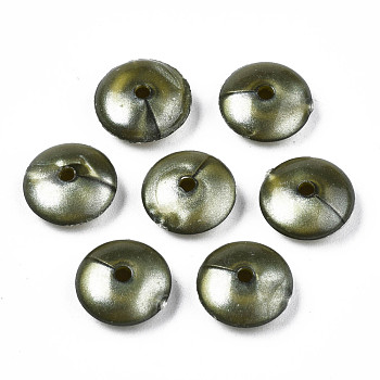 Opaque Acrylic Beads, Flat Round, Dark Olive Green, 10x4mm, Hole: 1.5mm, about 2300pcs/500g