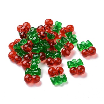 Transparent Acrylic Pendants, Cherry, Red, 25x19x10mm, Hole: 2.5mm