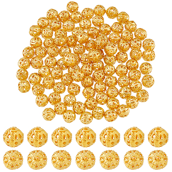 100Pcs Brass Beads, Hollow, Round, Golden, 6mm, Hole: 0.9mm