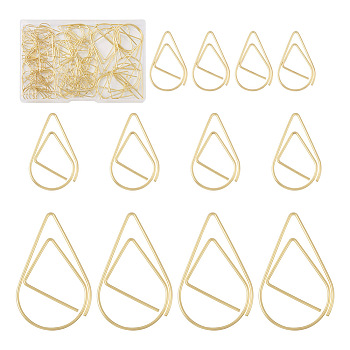 200Pcs 3 Style Carbon Steel Paper Clips, Bookmark Marking Clips, Teardrop, Light Gold, 25.5~49.5x15.5~29.5x0.8~1mm