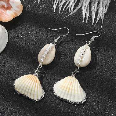Shell Shape Natural Pearl & Shell Dangle Earrings for Women(EJEW-TA00303)-2