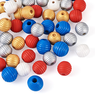 50Pcs 5 Styles Painted Natural Wood Beehive European Beads(WOOD-FW0001-01)-3