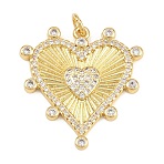 Brass Micro Pave Clear Cubic Zirconia Pendants, Heart with Cross Charms, Long-Lasting Plated, Rack Plating, Lead Free & Cadmium Free, Real 18K Gold Plated, 26x25x2mm, Hole: 3.5mm(X-KK-L275-71L-G)