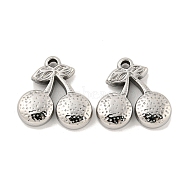 304 Stainless Steel Pendants, Cherry Charm, Stainless Steel Color, 17.5x17.5x3.5mm, Hole: 1.8mm(STAS-P356-09P)