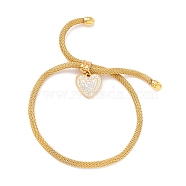 Crystal Rhinestone Heart Charm Slider Bracelet with Round Mesh Chain for Women, Golden, Inner Diameter: 3/8~3-1/8 inch(0.9~7.9cm)(BJEW-C013-08G)