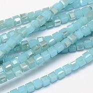 Imitation Jade Faceted Cube Half Rainbow Plated Electroplate Glass Beads Strands, Pale Turquoise, 2x2x2mm, Hole: 0.5mm, about 200pcs/strand, 15.7 inch(EGLA-E041-2mm-HR07)