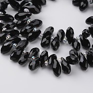 Glass Beads Strands, Top Drilled Beads, Faceted Teardrop, Black, 9x4mm, Hole: 1mm, about 102pcs/strand, 13.3 inch(EGLA-G005-02)