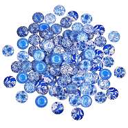 Blue and White Printed Glass Cabochons, Half Round/Dome, Steel Blue, 20x6mm, 100pcs/box(sgGGLA-SZ0001-13)