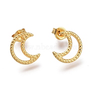 304 Stainless Steel Crescent Moon Stud Earrings, with Ear Nuts, Golden, 11x9.5x1.5mm, Pin: 0.7mm(X-EJEW-H100-06B-G)