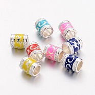 Enamel Alloy European Beads, Cadmium Free & Lead Free, Large Hole Column Beads, Silver Plated, Mixed Color, Mixed Color, 8.5x7mm, Hole: 5mm(EA8640-S)