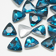 Pointed Back Glass Rhinestone Cabochons, Back Plated, Faceted, Triangle, Capri Blue, 9.5x10x4mm(RGLA-T087-10mm-14)