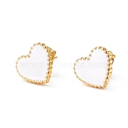 304 Stainless Steel Stud Earrings, with Enamel and Ear Nuts, Heart, White, Golden, 9.5x10.5x1.5mm, Pin: 0.6mm, 6pairs/card(EJEW-I235-04G-C)