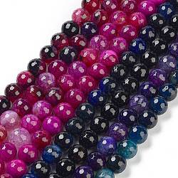 Natural Agate Beads Strands, Dyed & Heated, Round, Faceted, Mixed Color, 13.5~14mm, Hole: 1.4mm, about 28~29pcs/strand, 15.16 inch(38.5cm)(G-L595-A03-02C)