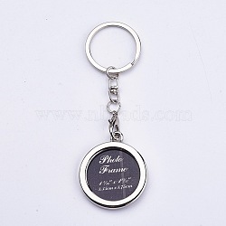 Mini Alloy Photo Frame Keychain, with Iron Rings and Chains, Flat Round, Platinum, 112mm, fit for 32mm photo(KEYC-WH0004-07P)